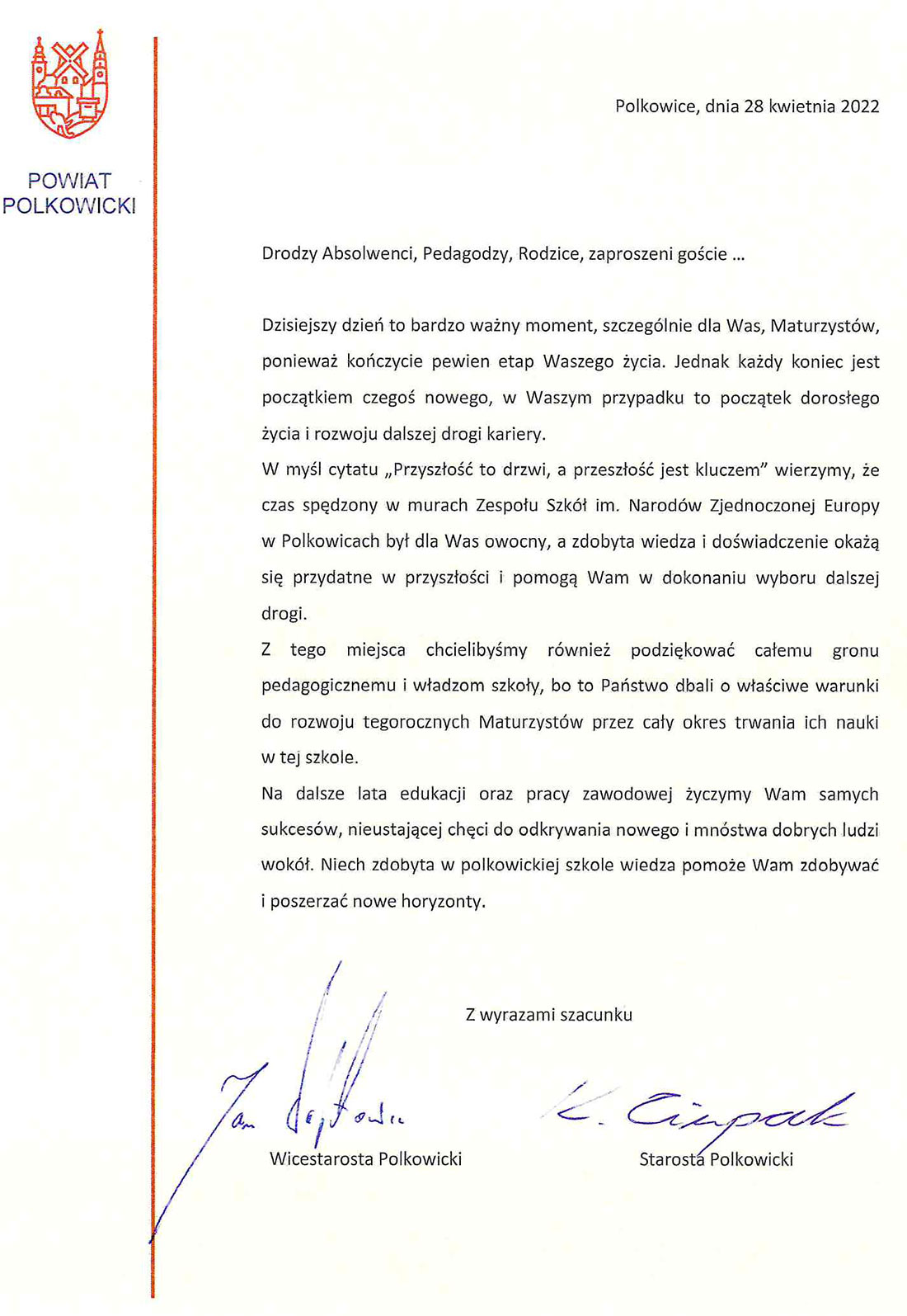 WYSTĄPIENIA NA ZAKOŃCZENIE ZAJĘĆ DYDAKTYCZNO-WYCHOWAWCZYCH DLA ABSOLWENTÓW