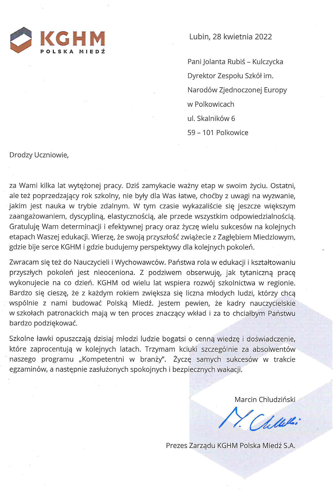 WYSTĄPIENIA NA ZAKOŃCZENIE ZAJĘĆ DYDAKTYCZNO-WYCHOWAWCZYCH DLA ABSOLWENTÓW