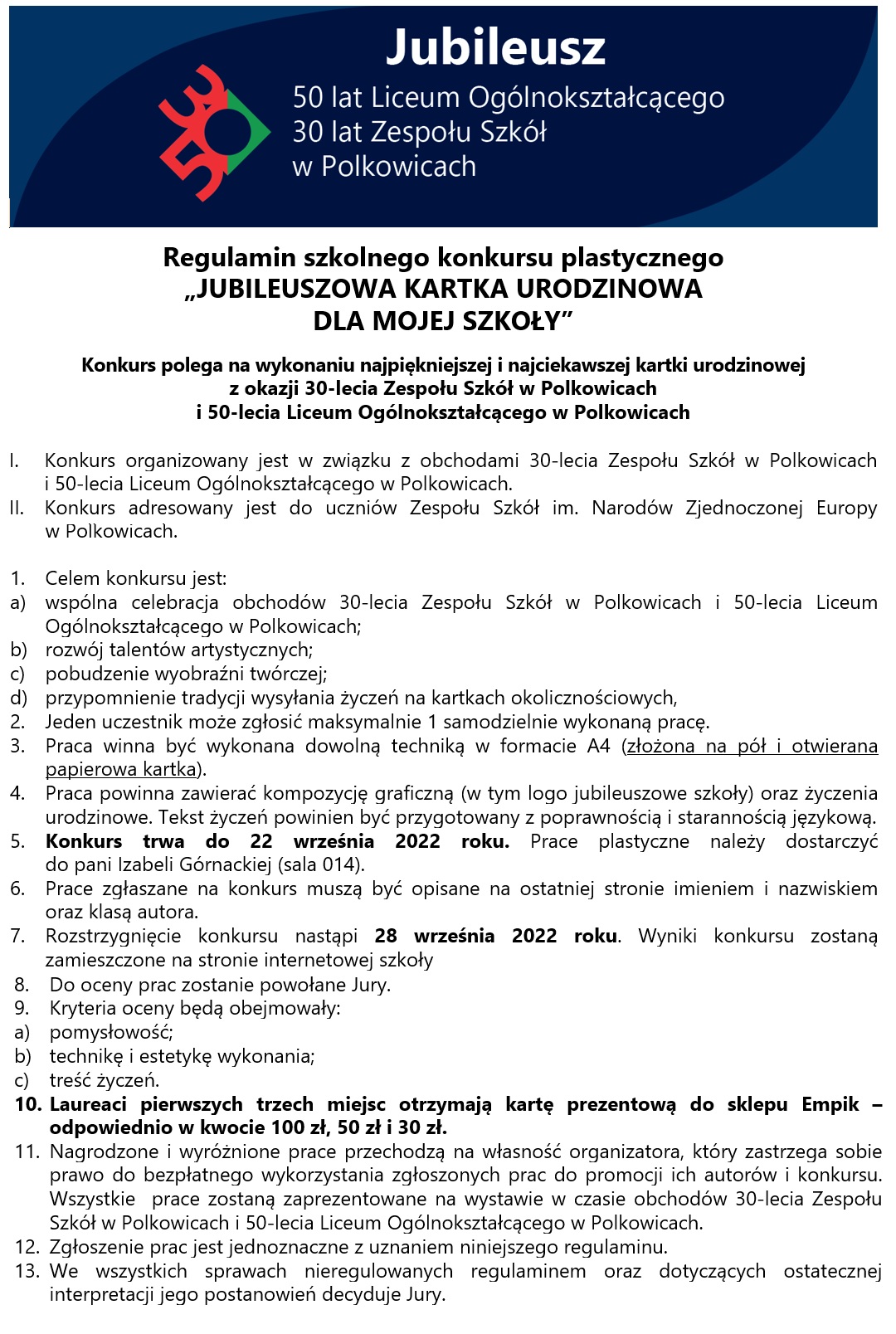JUBILEUSZOWA KARTKA URODZINOWA DLA MOJEJ SZKOŁY