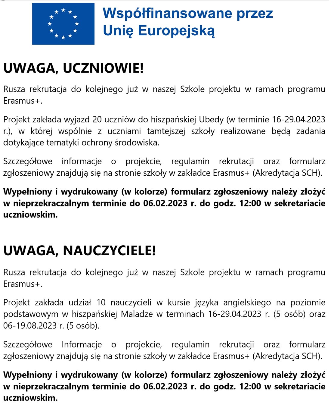 UNIJNE PROJEKTY DLA NASZYCH UCZNIÓW I NAUCZYCIELI
