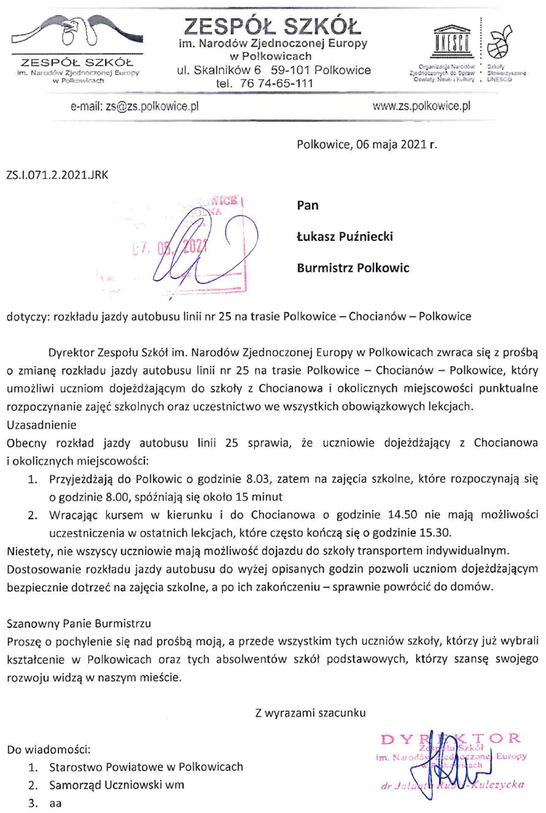 PISMO WS. ZMIANY ROZKŁADU JAZDY AUTOBUSU LINII NR 25