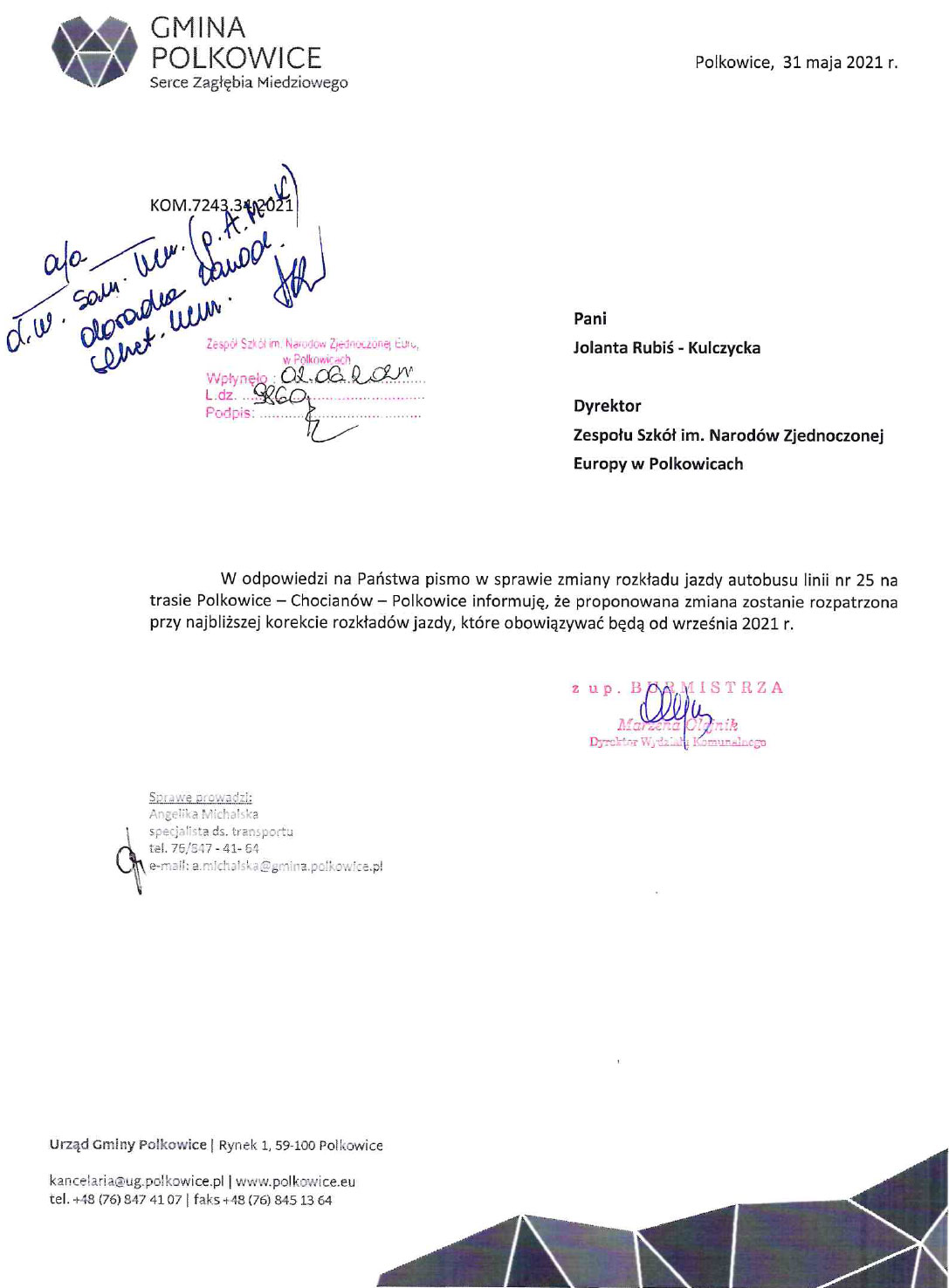 PISMO WS. ZMIANY ROZKŁADU JAZDY AUTOBUSU LINII NR 25