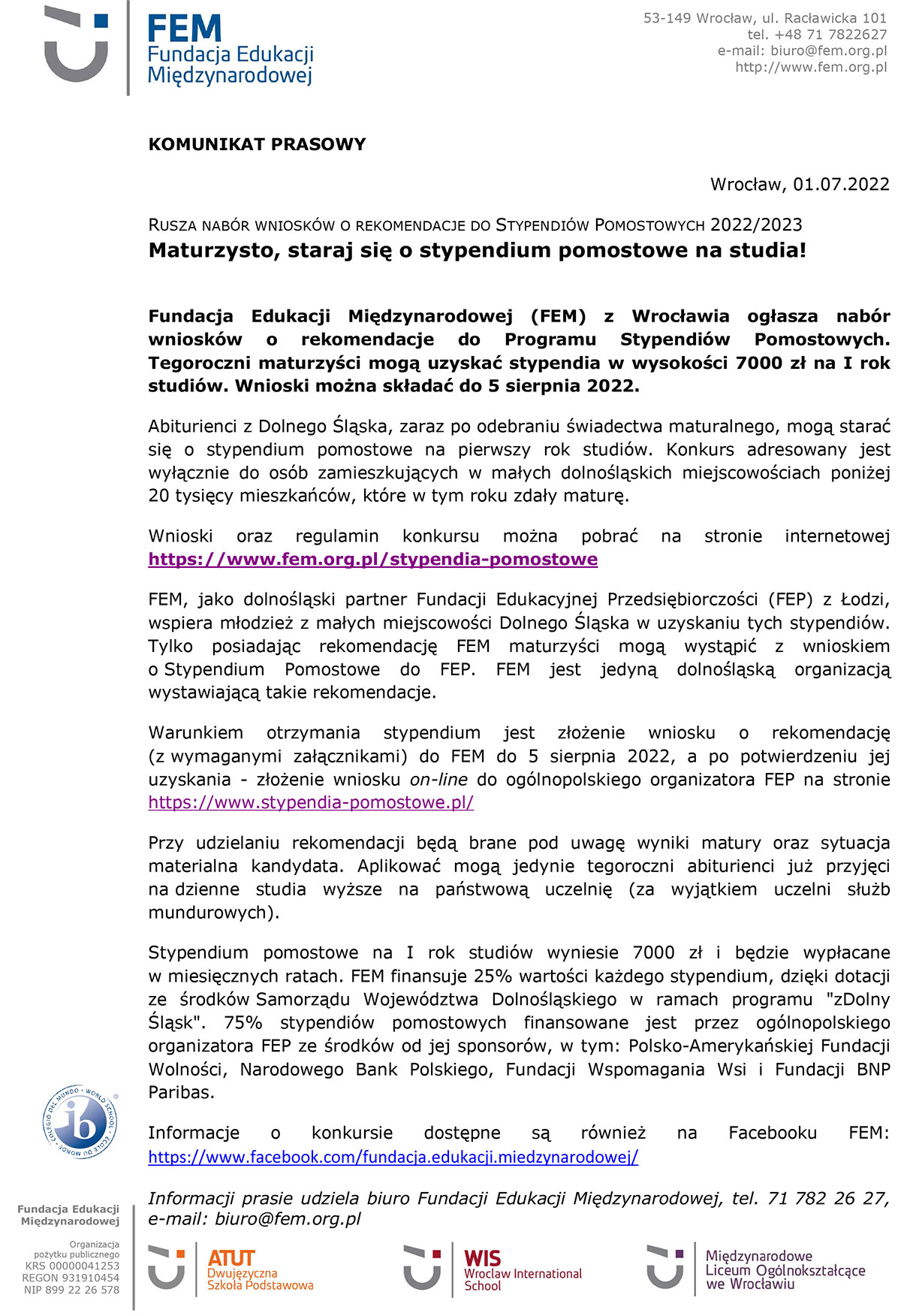 STYPENDIA POMOSTOWE 2022/2023