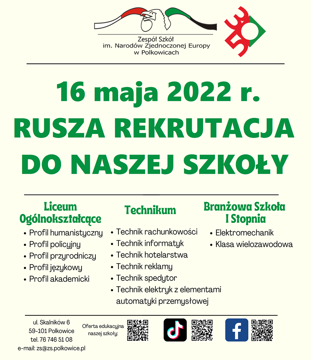 16 MAJA – POCZĄTEK REKRUTACJI DO NASZEJ SZKOŁY!