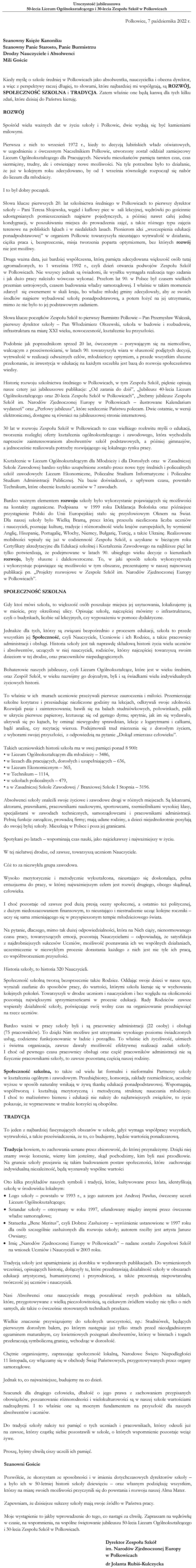ROZWÓJ, SPOŁECZNOŚĆ SZKOLNA i TRADYCJA