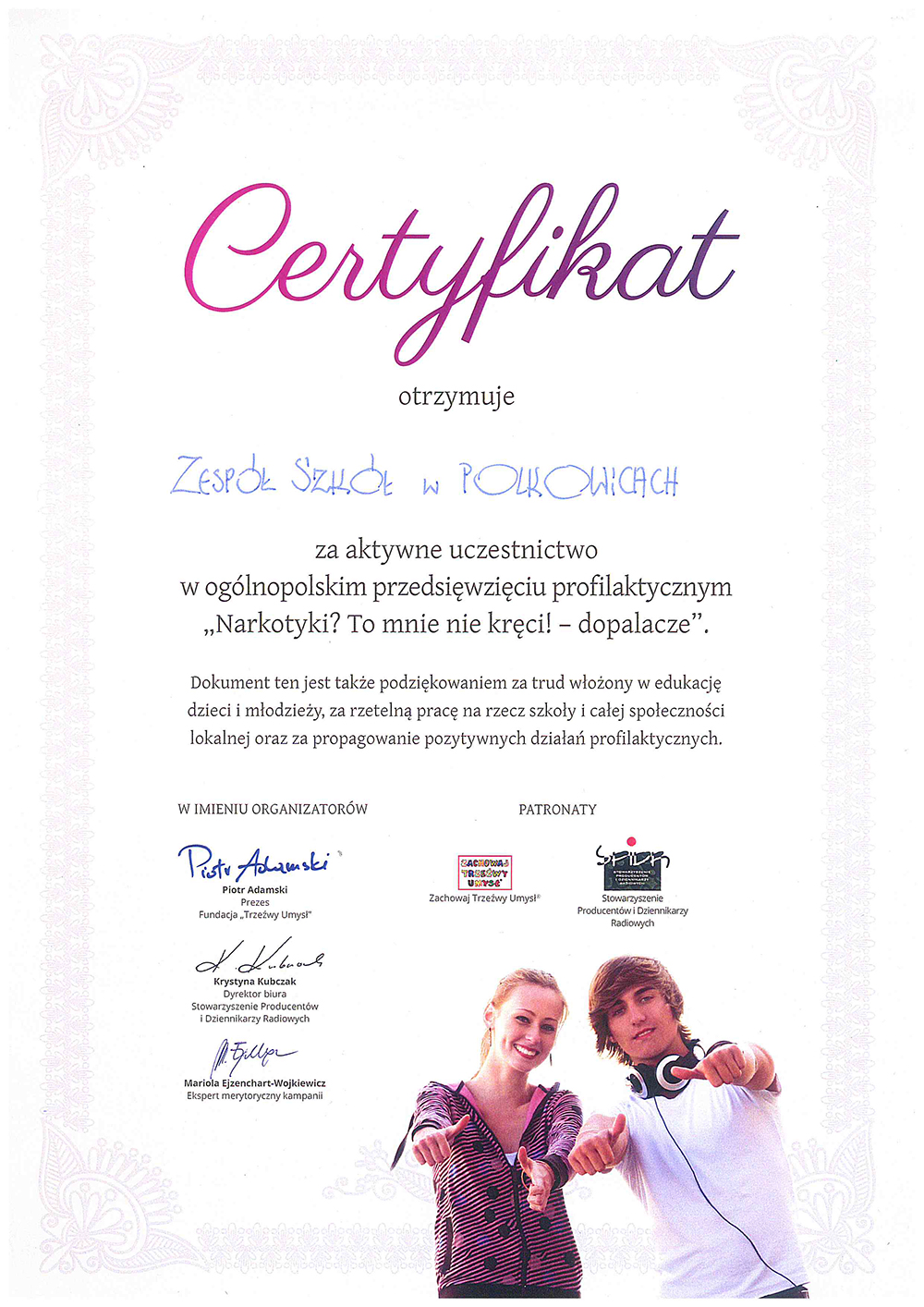 certyfikat uczestnictwo