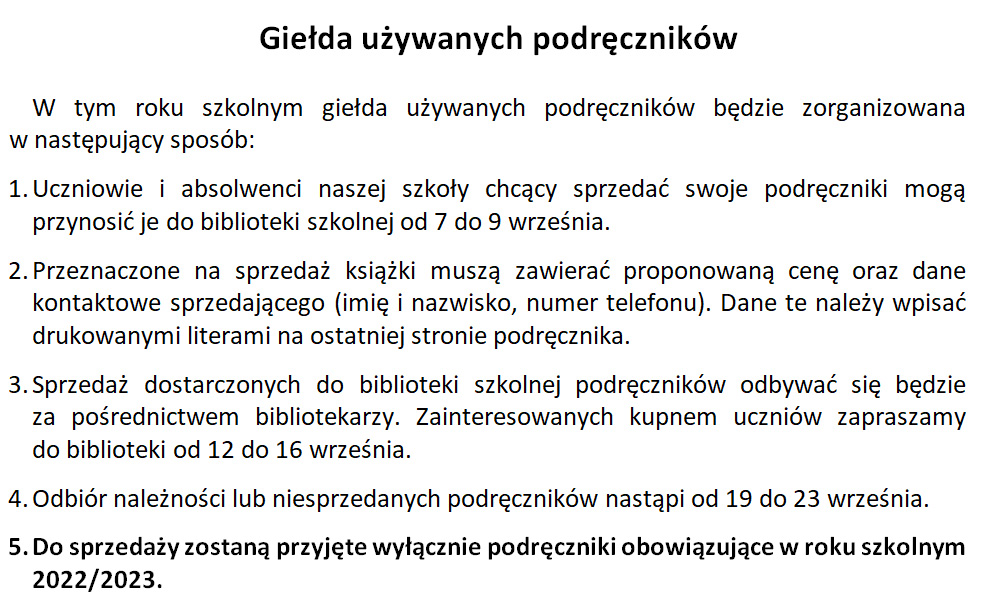 GIEŁDA UŻYWANYCH PODRĘCZNIKÓW