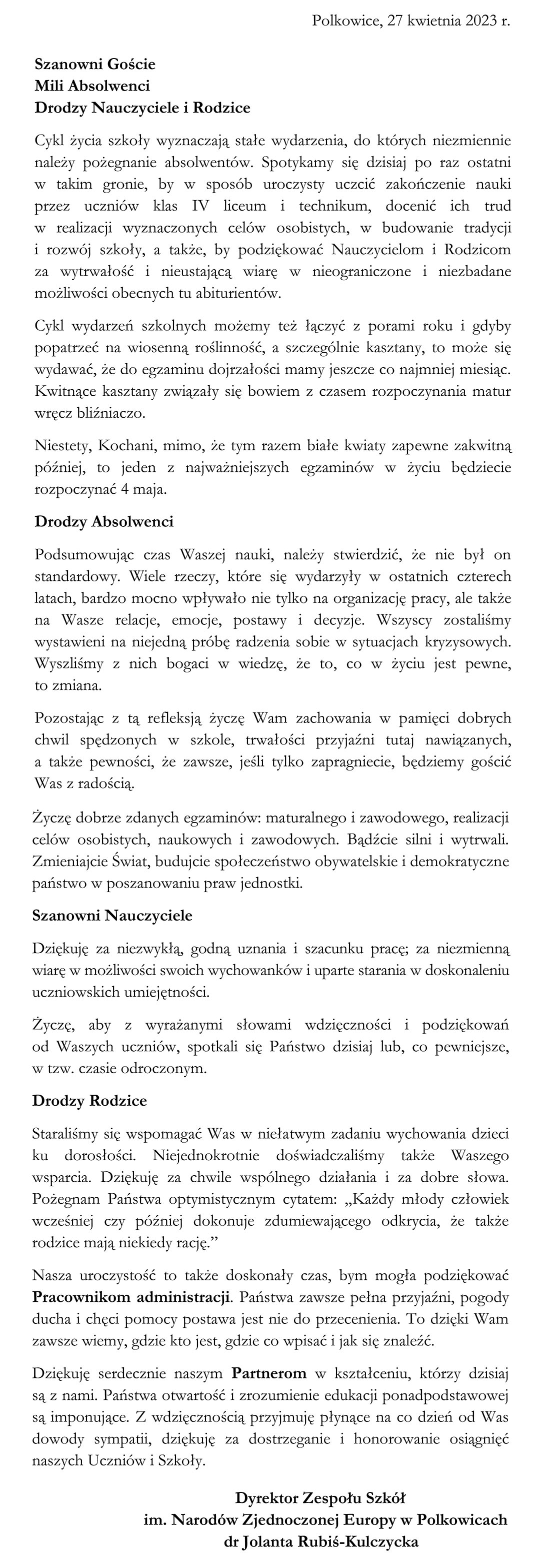 ZAKOŃCZENIE ZAJĘĆ
