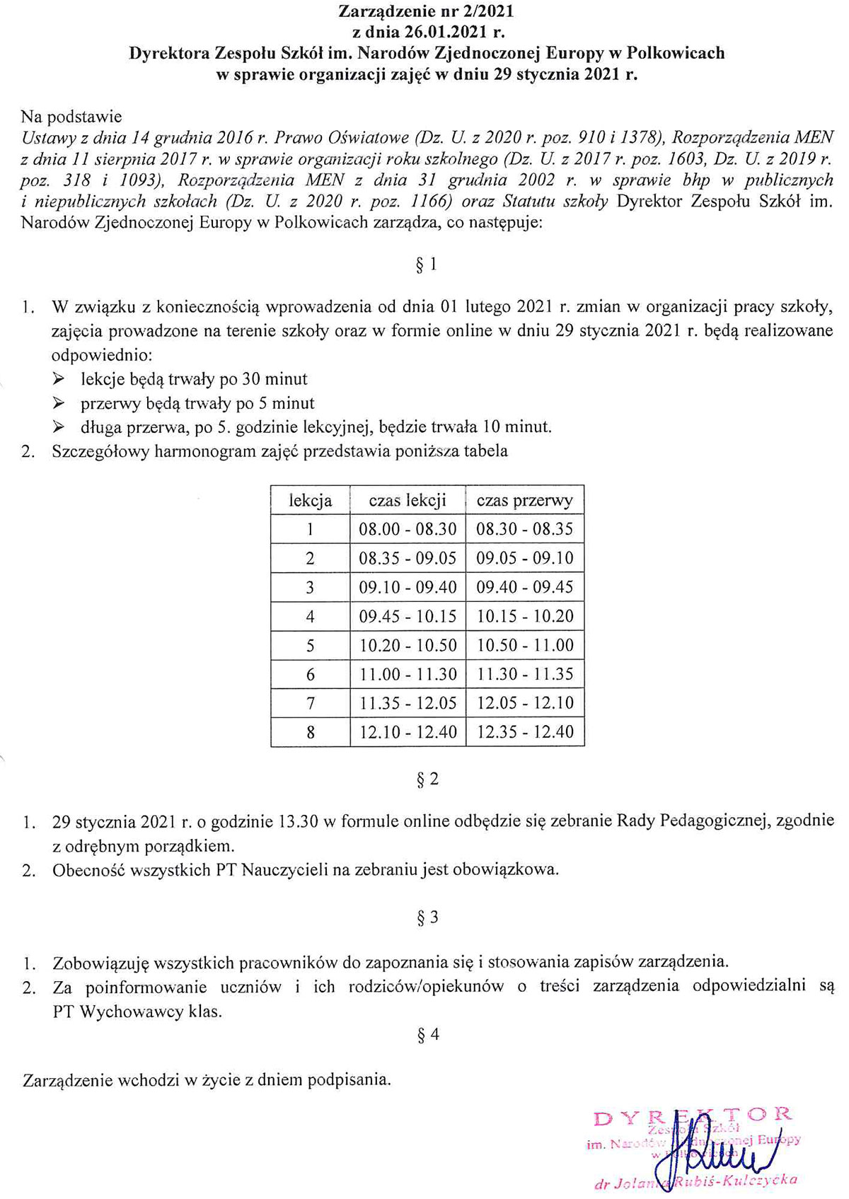 Zarządzenie Dyrektora