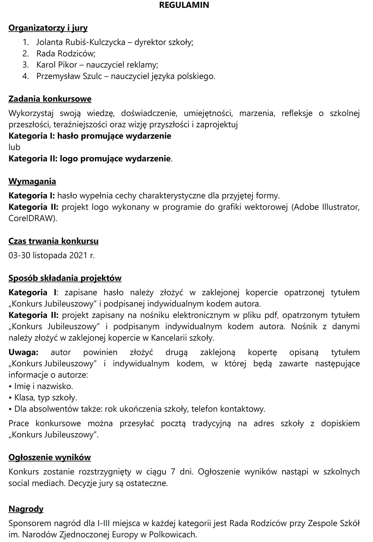 KONKURS JUBILEUSZOWY