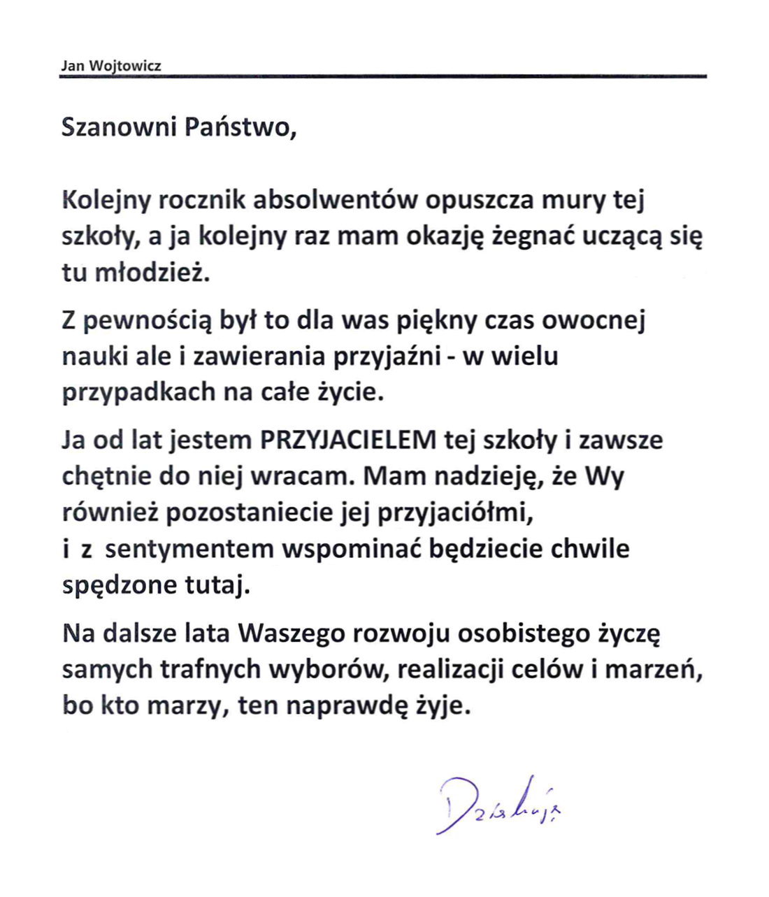 WYSTĄPIENIE WICESTAROSTY